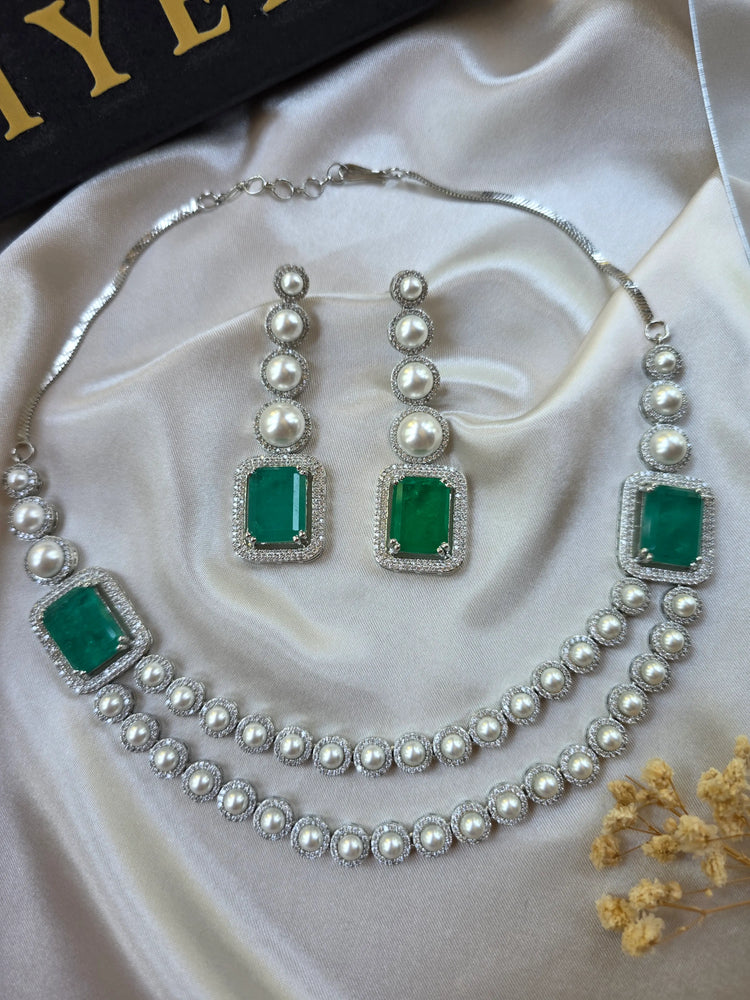 Nyla - Double Layered Pearls Necklace Set With Earrings