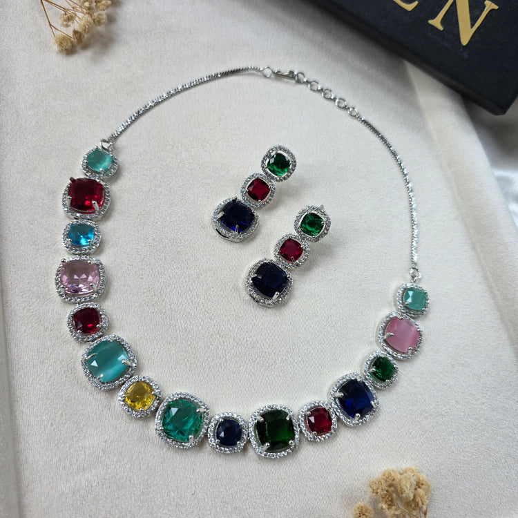 Classy Multi Gemstones Necklace Set with Earrings — Avie