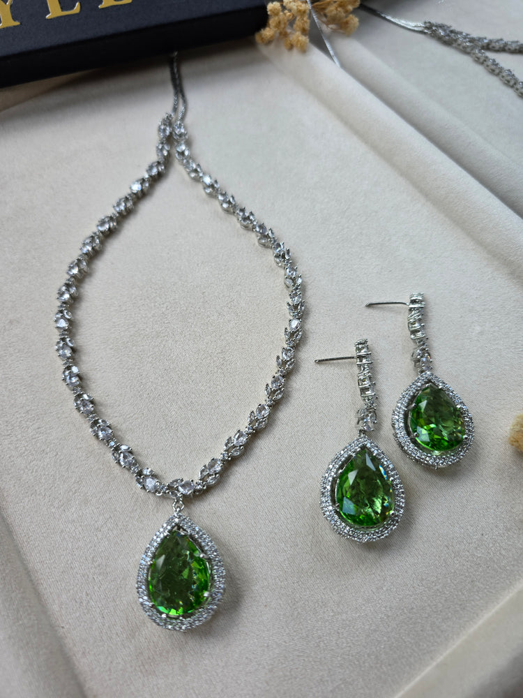 Green Peridot Teardrop Necklace & Earrings Set — Ira