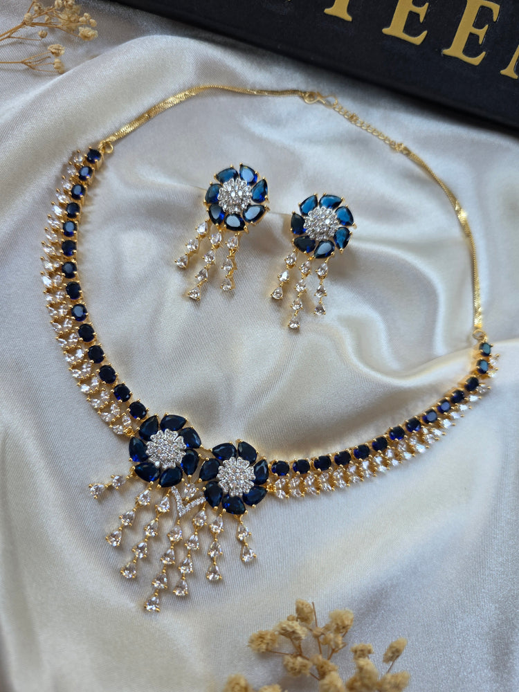 Juna - Bespoke Blue Sapphires Gold Necklace Set With Earrings