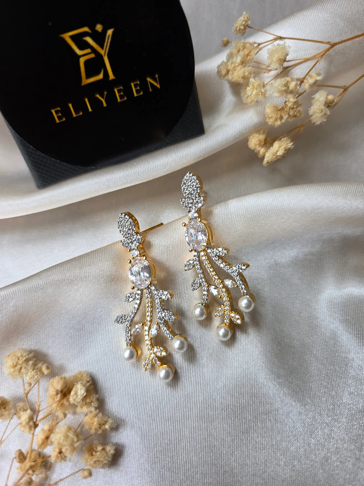 Zaina - Traditional Gold & Silver Cubic Zirconia Earrings with Pearls