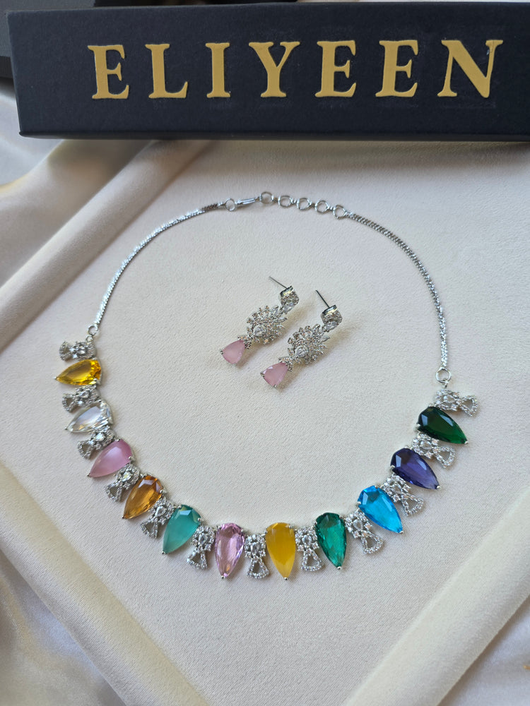 Sneha - Stunning Multi Gemstones Necklace Set with Earrings