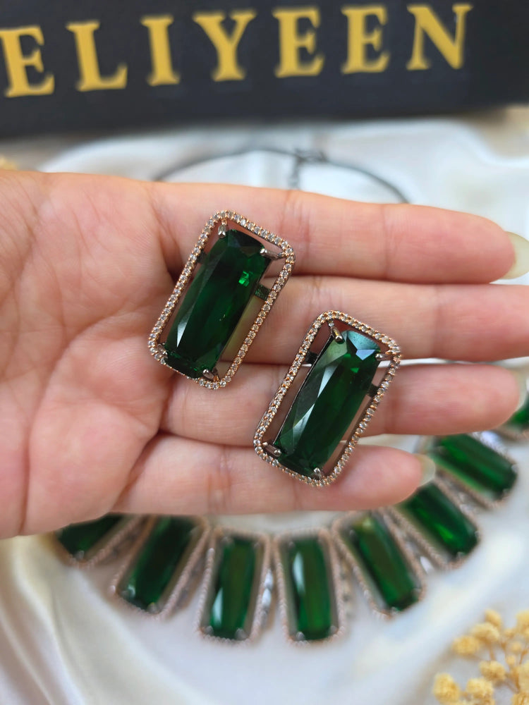 Emerald Green Rectangular Statement Necklace Set — Lyra