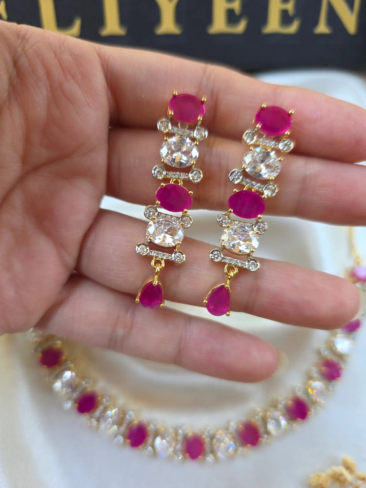 Irsa - Gold Gemstones Necklace Set With Earrings