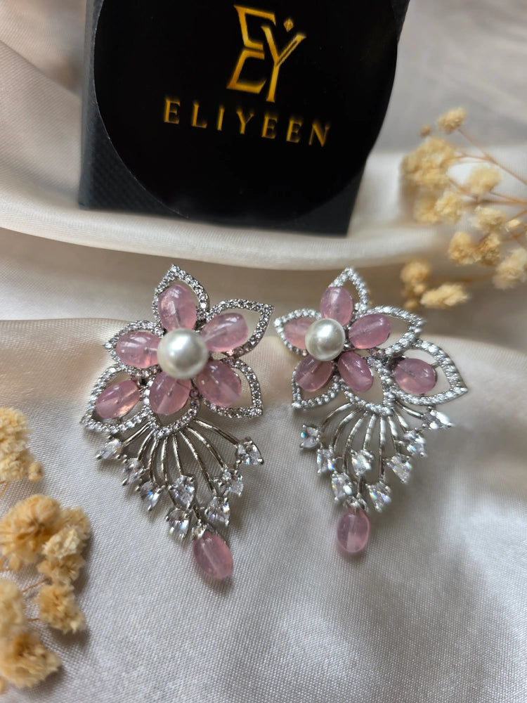 Aliyah - Pink Topaz Statement Earrings with Pearls
