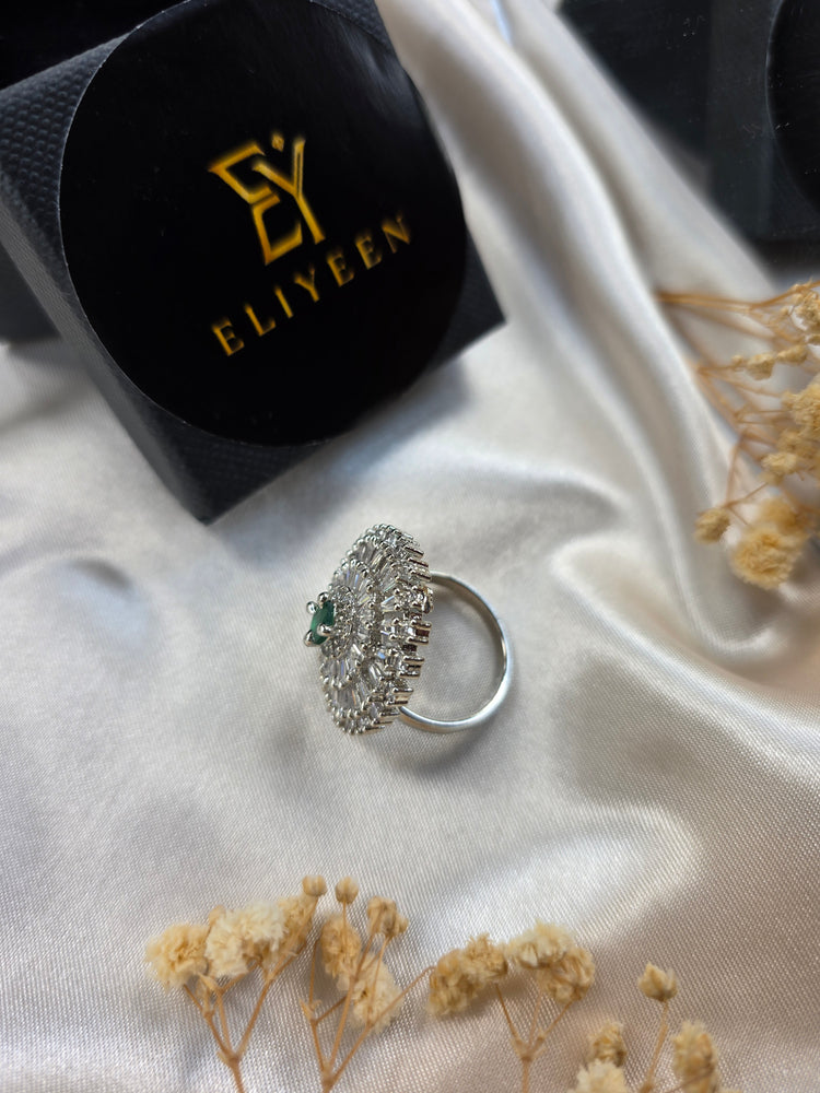 Mishi - Emerald Green CZ Size Adjustable Ring