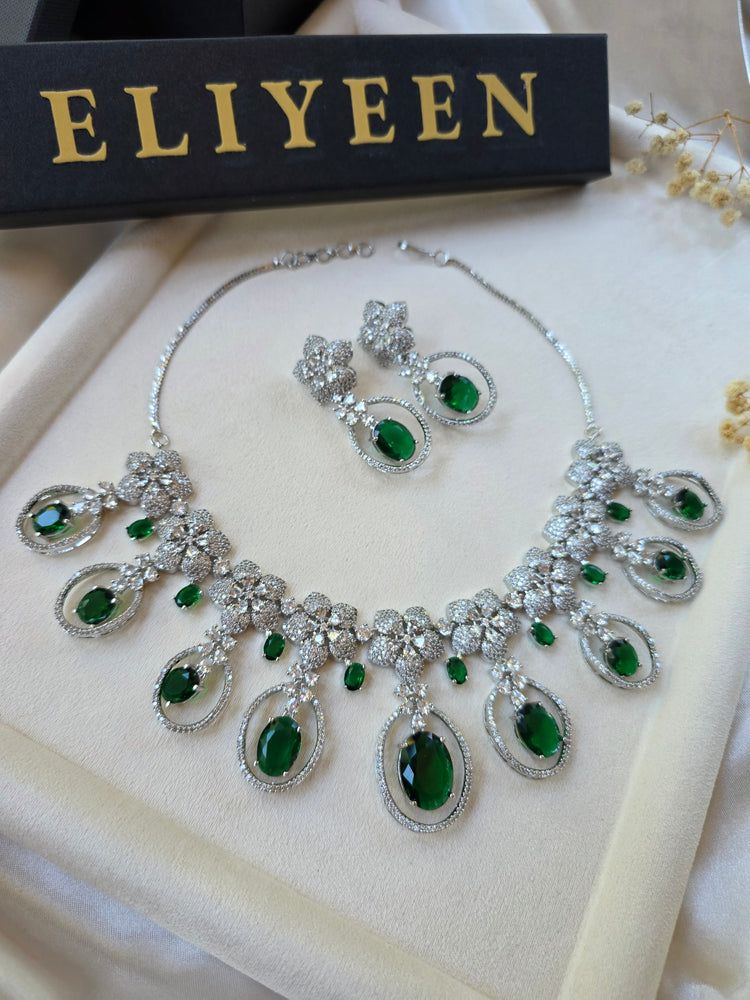 Cora - Deep Emerald Green Necklace Set With Earrings