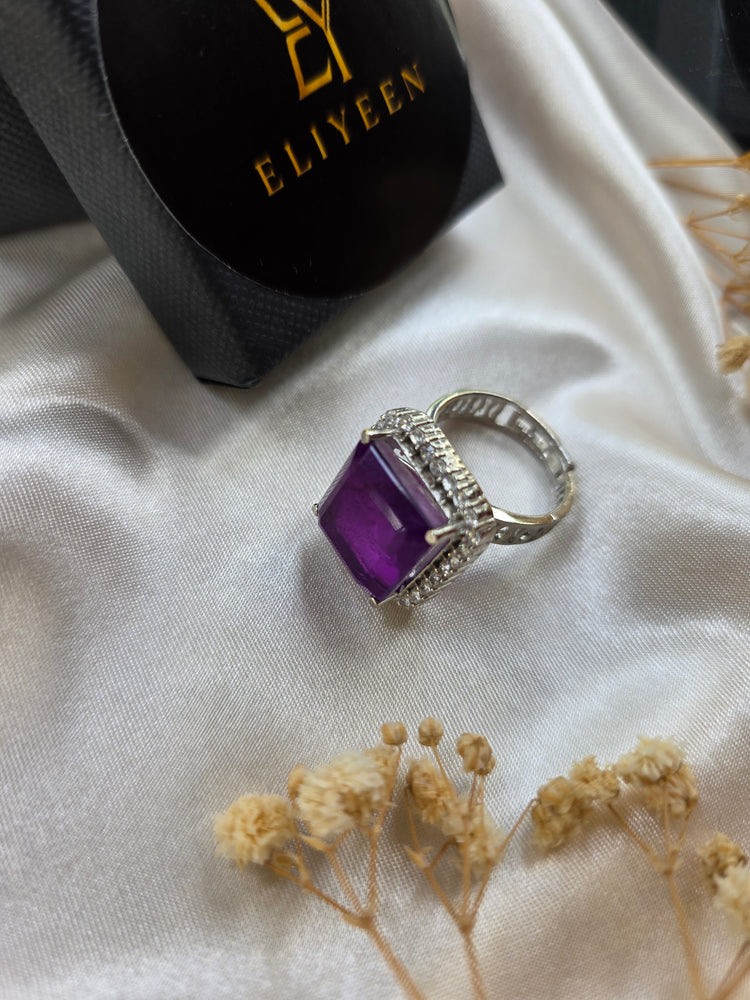 Iliana - Deep Purple Amethyst Size Adjustable Ring