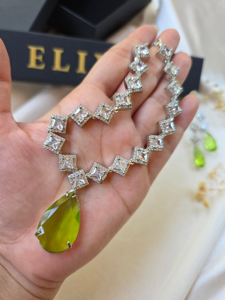 Green Peridot Teardrop Necklace & Earrings Set — Mahi
