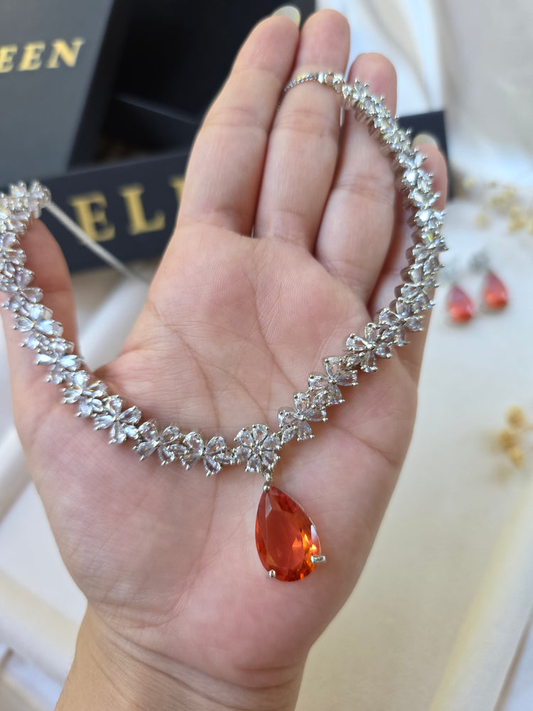 Gia - Elegant Orange Sapphire Necklace Set With Earrings