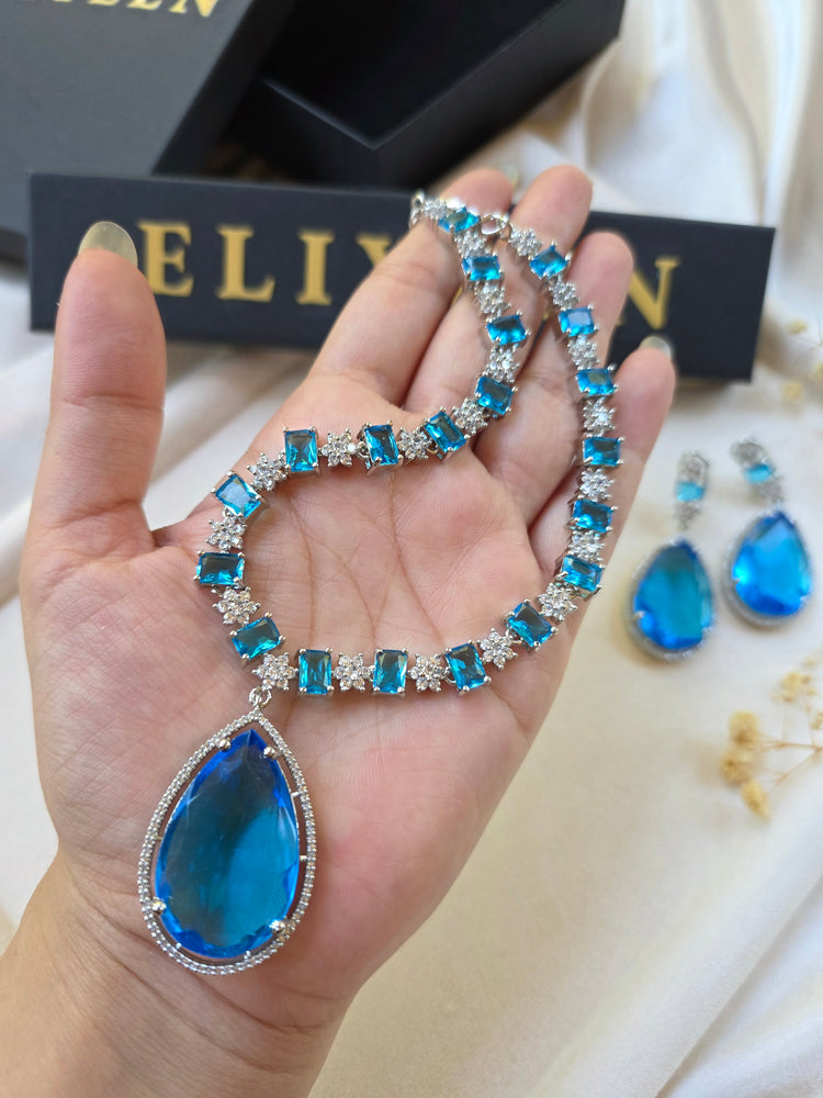 Nina - Stunning Deep Aquamarine Necklace Set With Earrings