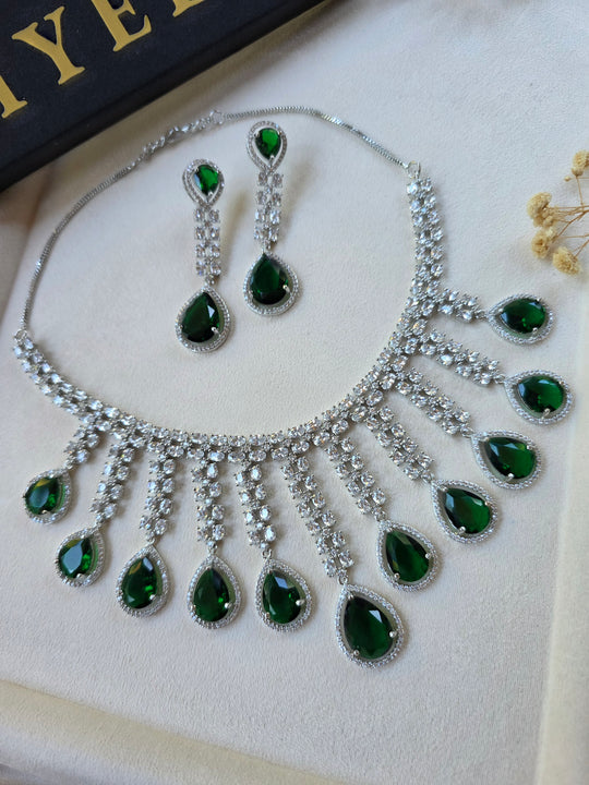 Lona - Bespoke Emerald & CZ Necklace Set With Earrings