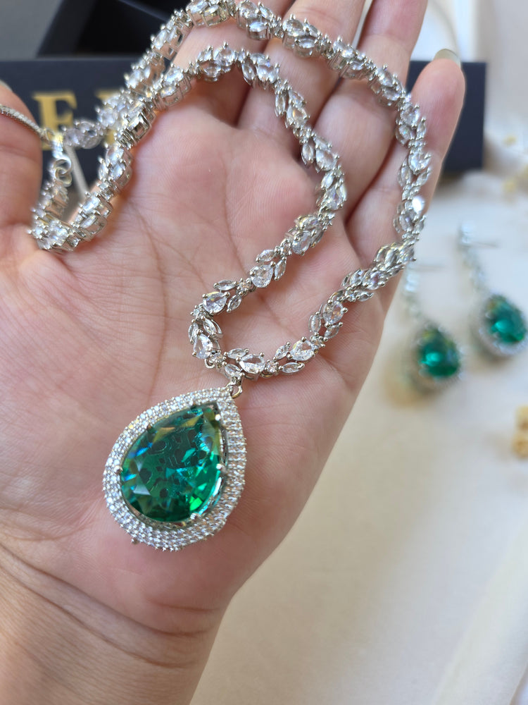 Angela - Classy Green Topaz Necklace Set With Earrings