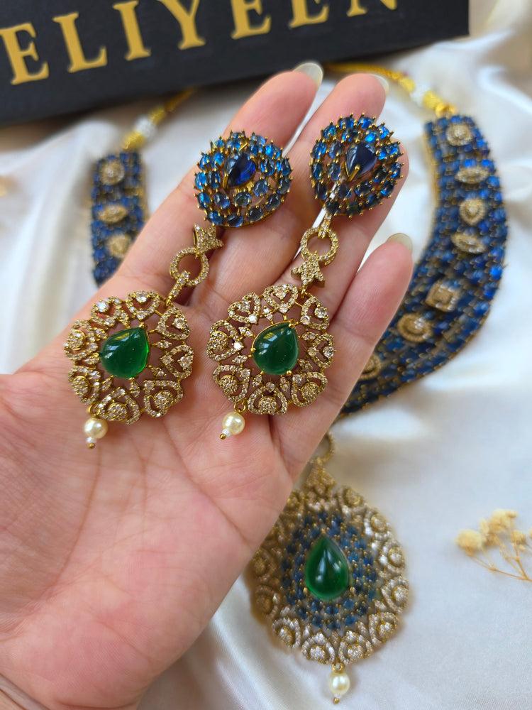 Blue Sapphire Antique Gold Necklace Set — Soha
