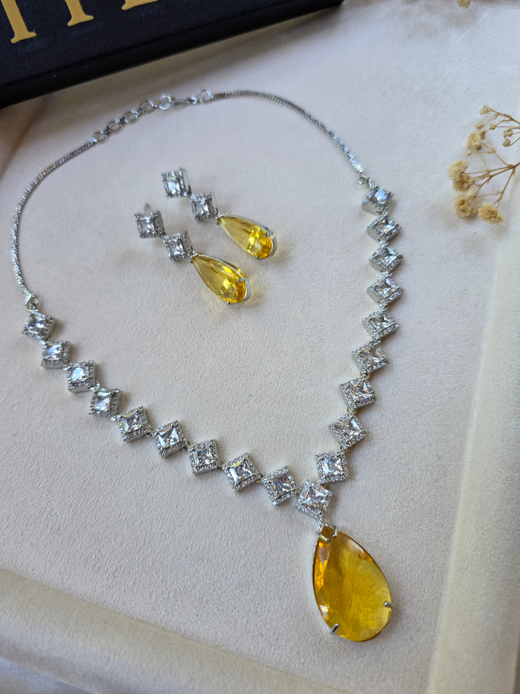 Yellow Citrine Teardrop Necklace & Earrings Set — Mahi