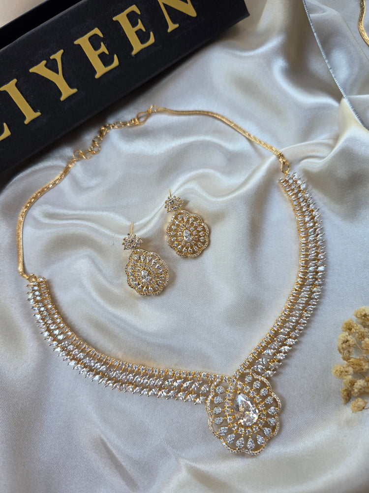Ria - Bold Gold and Silver Cubic Zorconia Necklace Set With Earrings