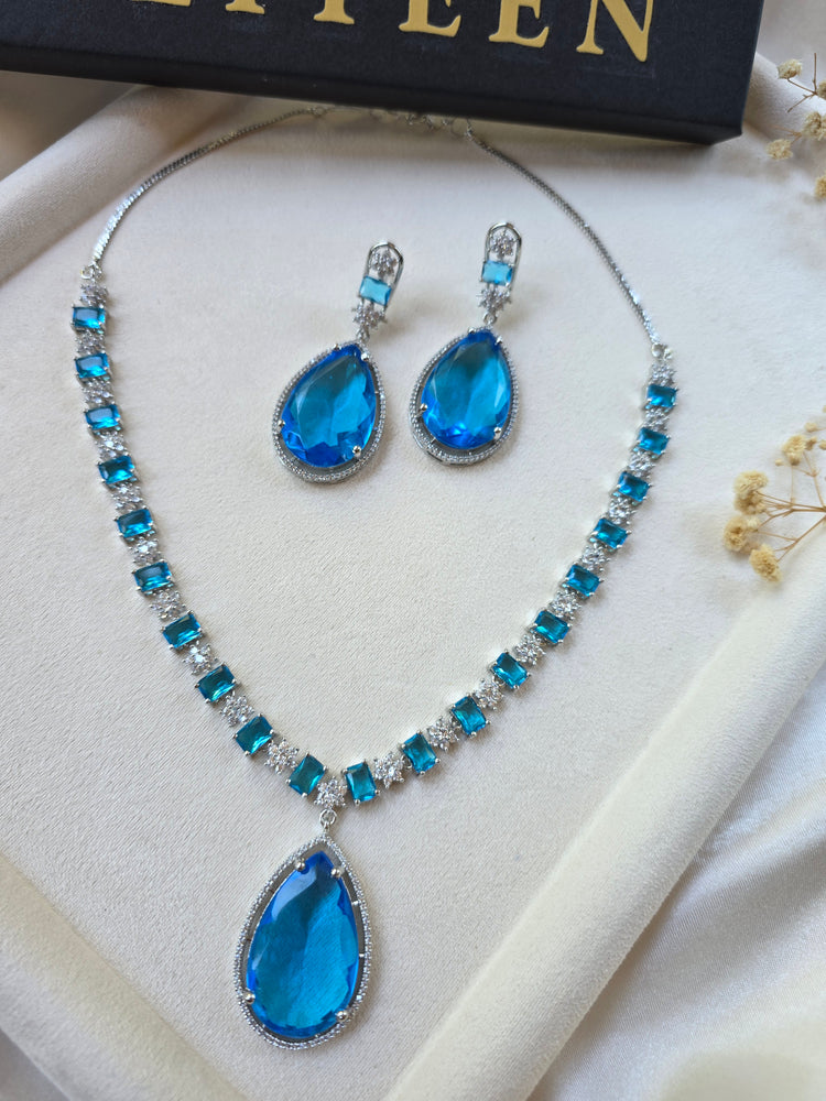 Nina - Stunning Deep Aquamarine Necklace Set With Earrings
