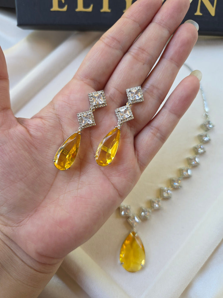 Yellow Citrine Teardrop Necklace & Earrings Set — Mahi