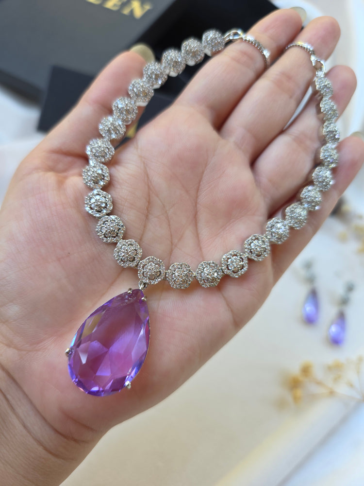 Purple Amethyst Teardrop Necklace & Earrings Set — Ana