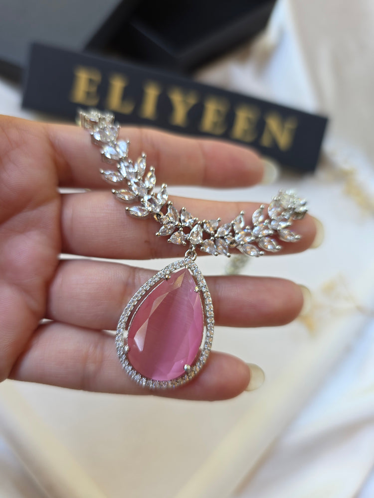 Pink Sapphire Teardrop Necklace & Earrings Set — Amelia
