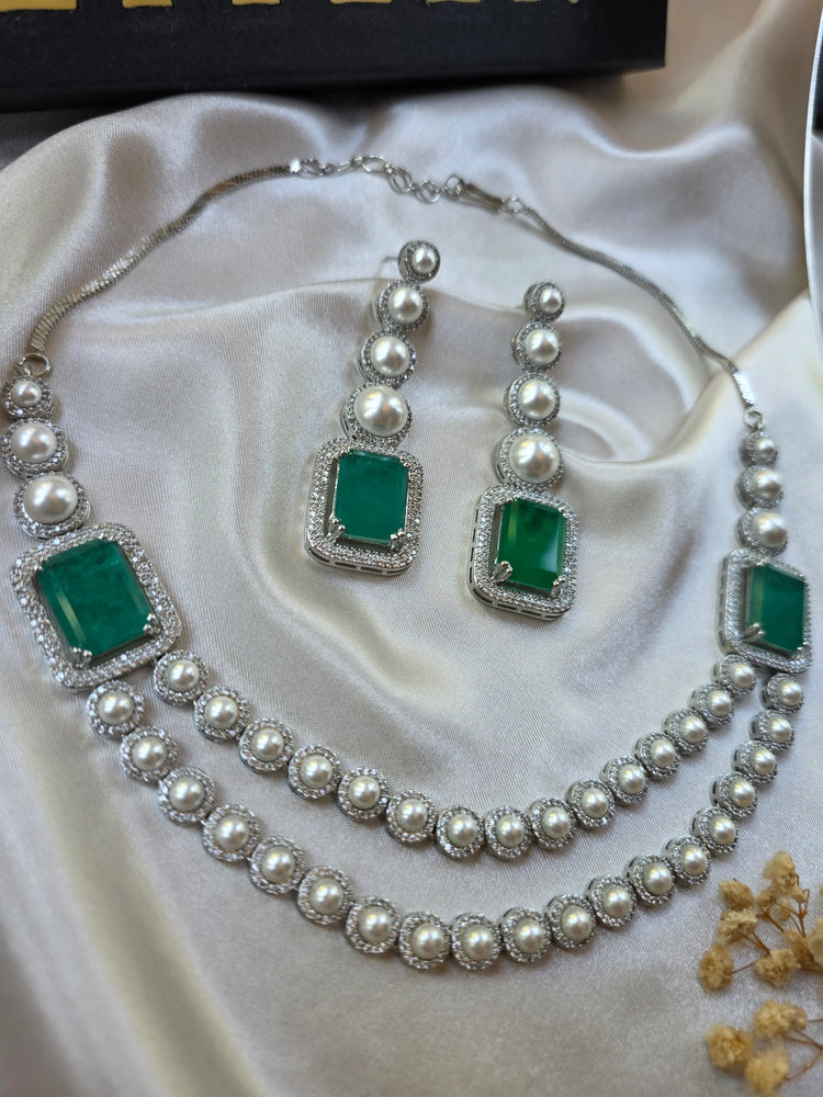 Nyla - Double Layered Pearls Necklace Set With Earrings