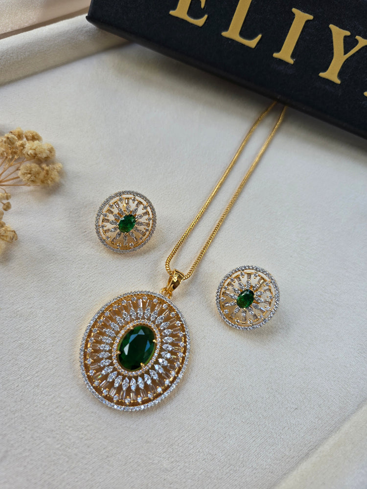 Sarah - Dazzling Gold Gemstone Pendant Set With Earrings