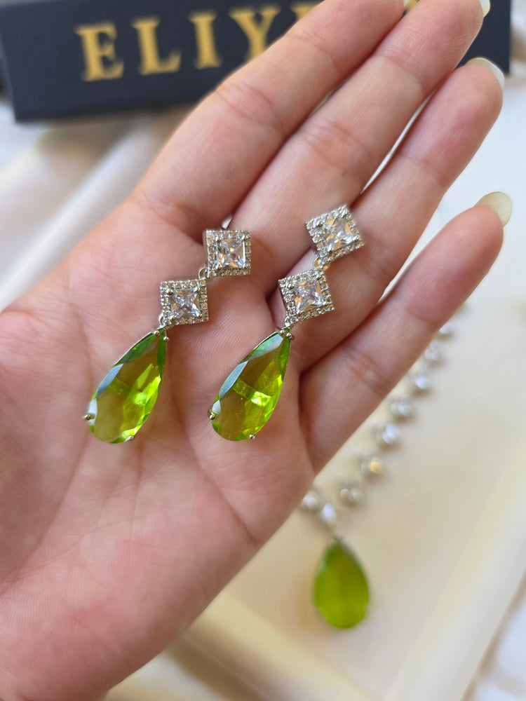 Green Peridot Teardrop Necklace & Earrings Set — Mahi