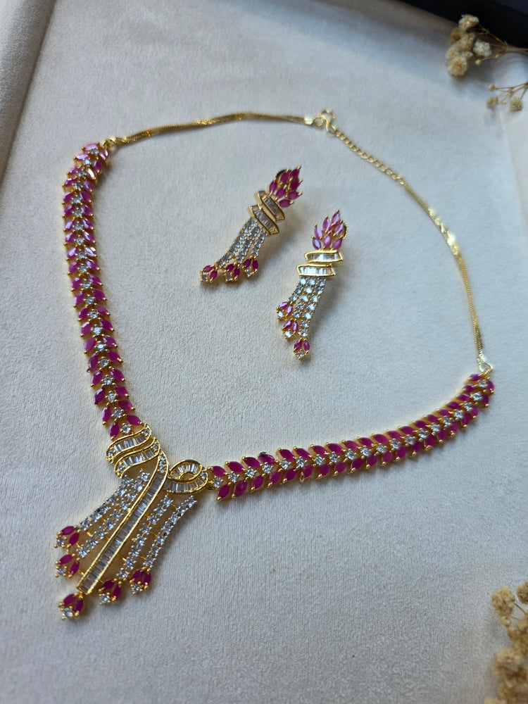 Hot Pink Rubies Necklace Set With Earrings - Nia