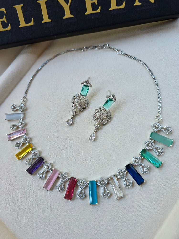 Neha - Stunning Multi Gemstones Necklace Set with Earrings