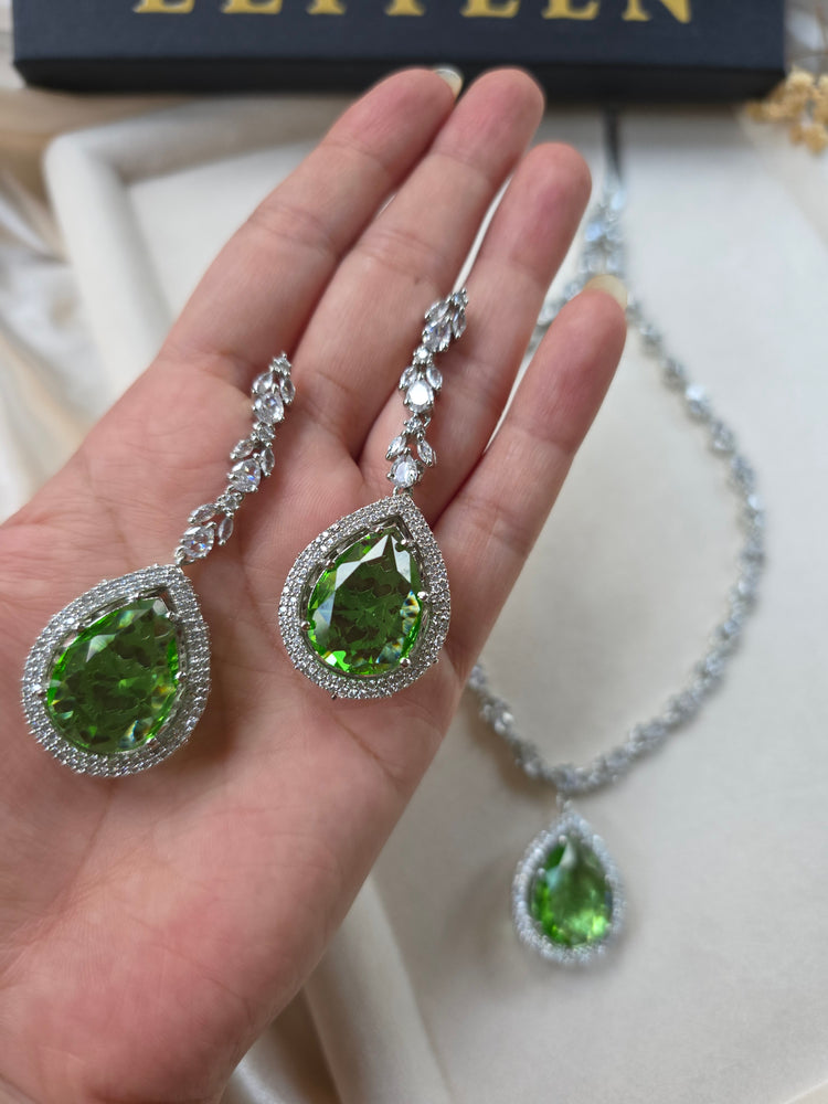 Green Peridot Teardrop Necklace & Earrings Set — Ira