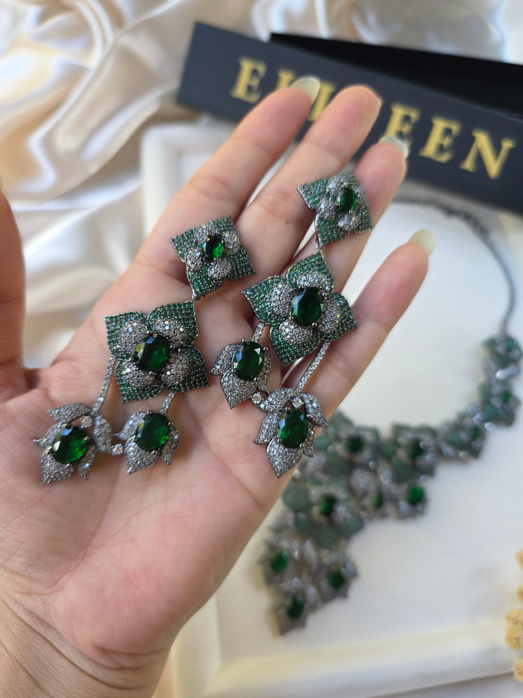 Emerald Green Statement Necklace Set — Elsa