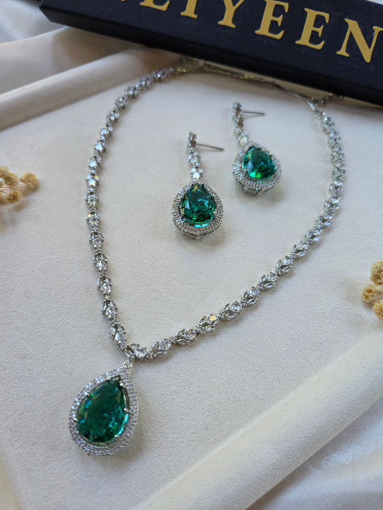 Angela - Classy Green Topaz Necklace Set With Earrings