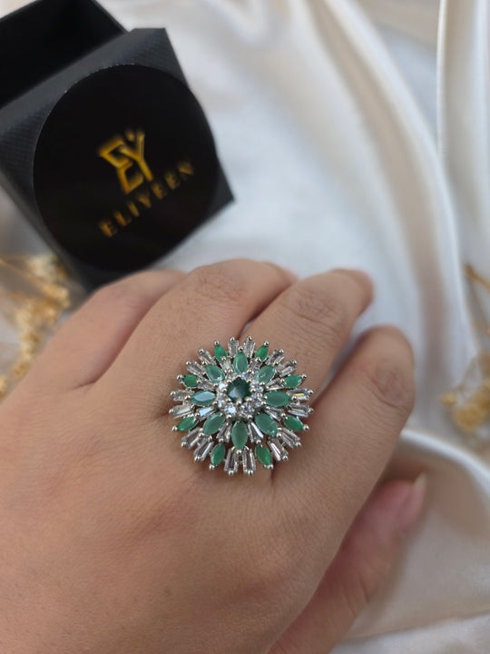 Lily - Elegant Emeralds Size Adjustable Ring