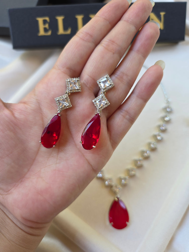 Deep Red Garnet Teardrop Necklace & Earrings Set — Mahi