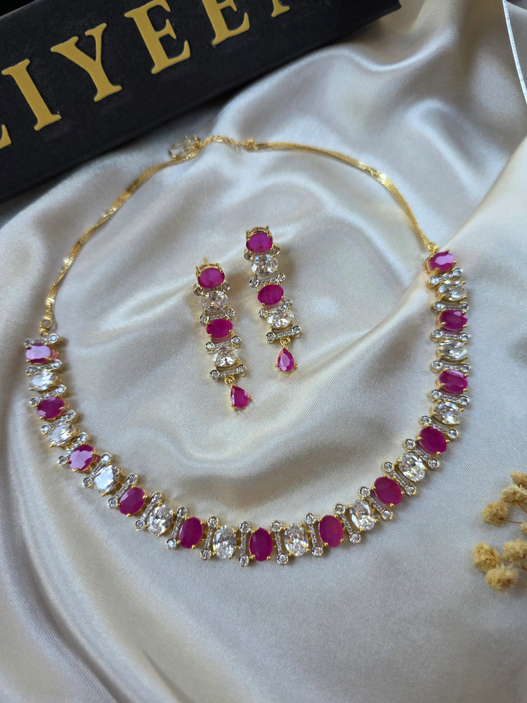 Irsa - Gold Gemstones Necklace Set With Earrings