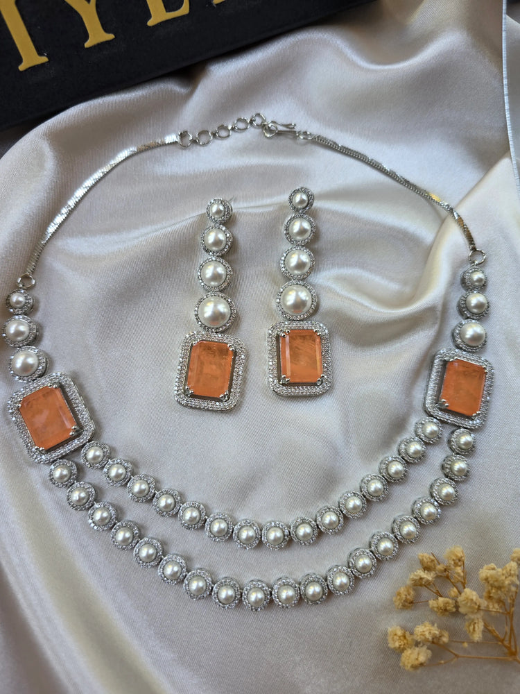 Nyla - Double Layered Pearls Necklace Set With Earrings