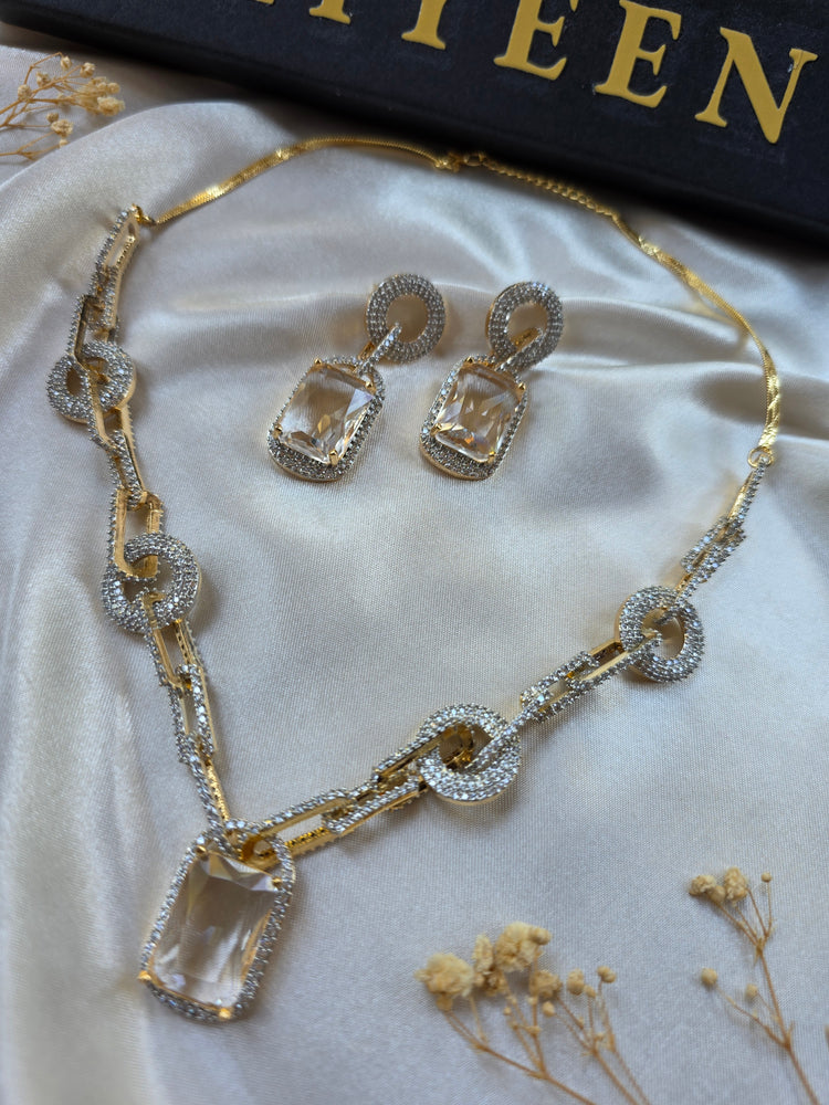 Fiona - Bespoke Clear Quartz Gold Necklace Set With Earrings