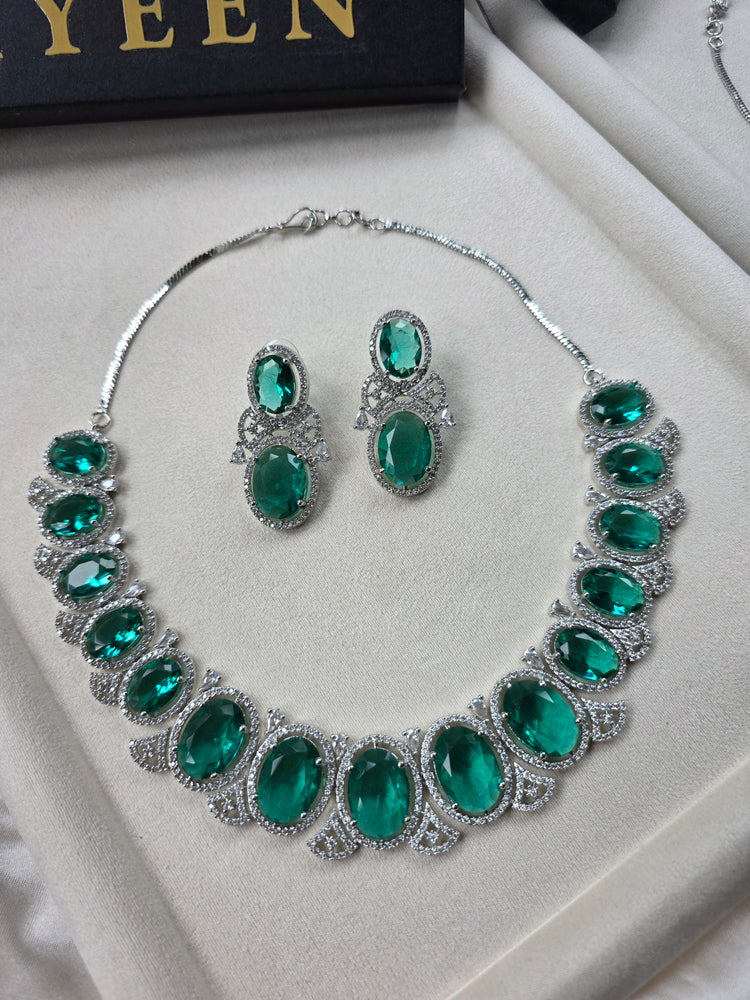 Bold Green Topaz Necklace Set With Earrings — Iriana