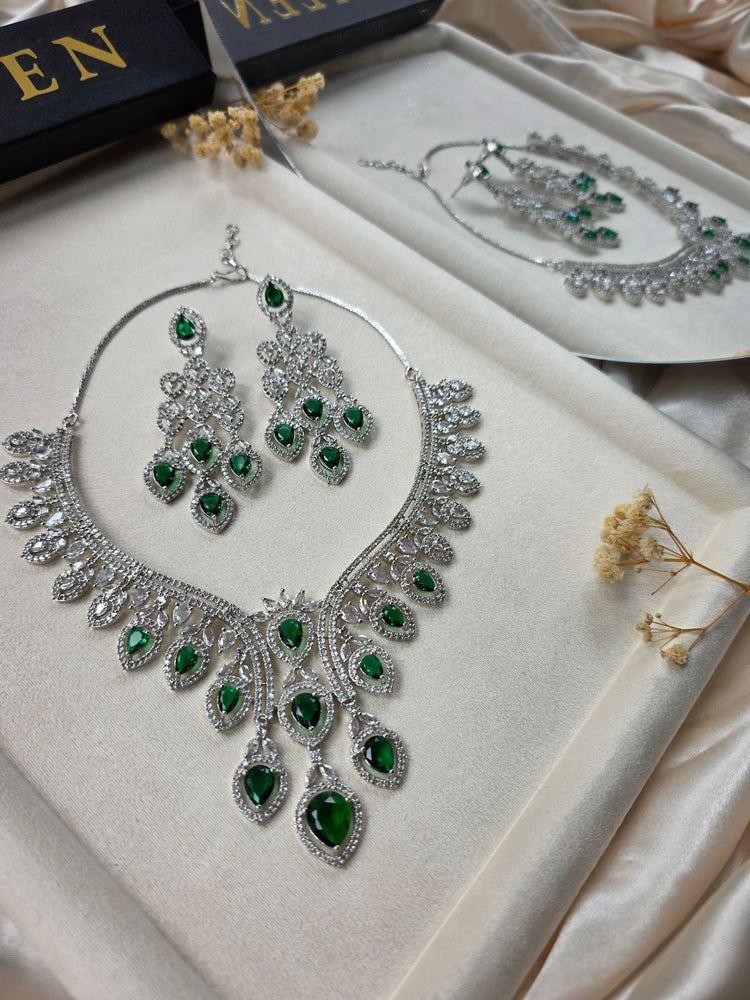 Emerald Green Necklace Earrings Set with CZ — Minie