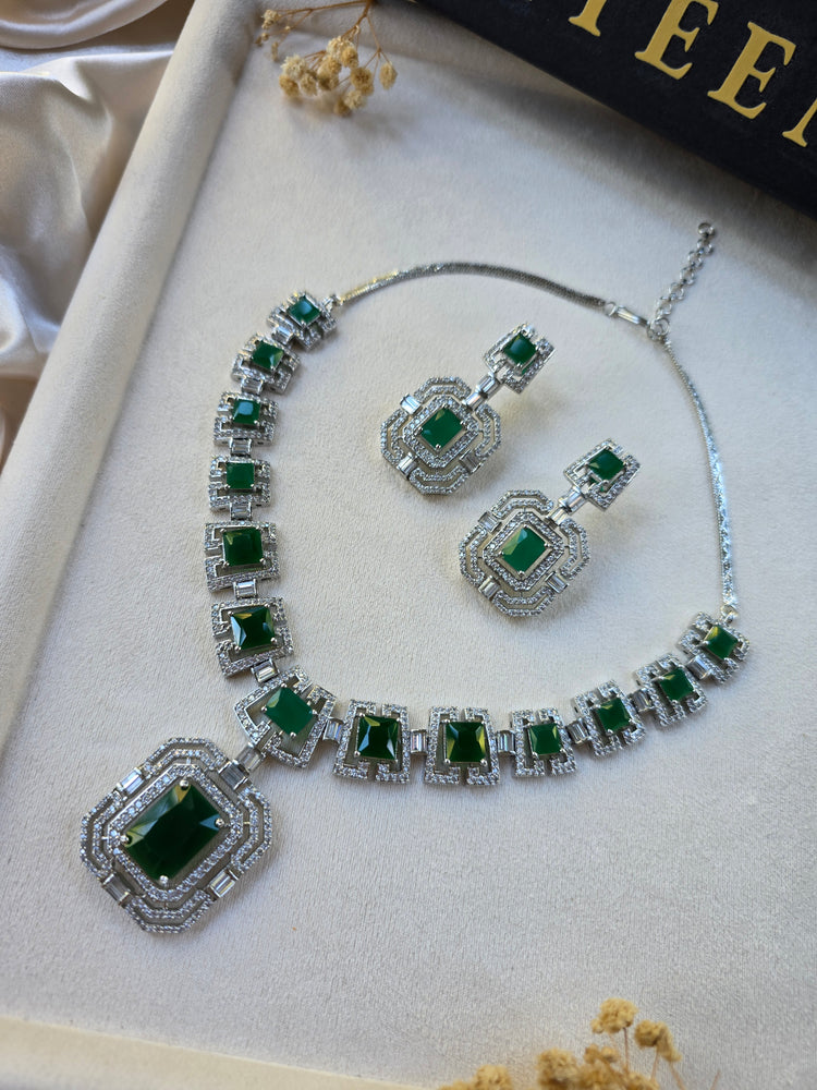 Emerald Green Necklace Earrings Set with CZ — Lita