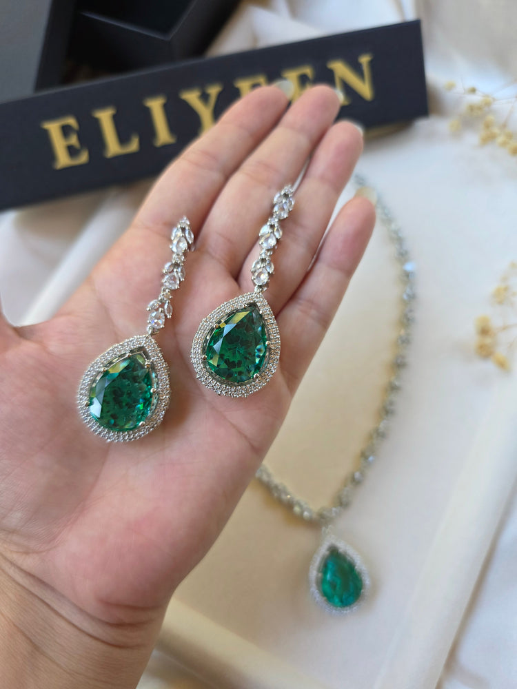 Angela - Classy Green Topaz Necklace Set With Earrings