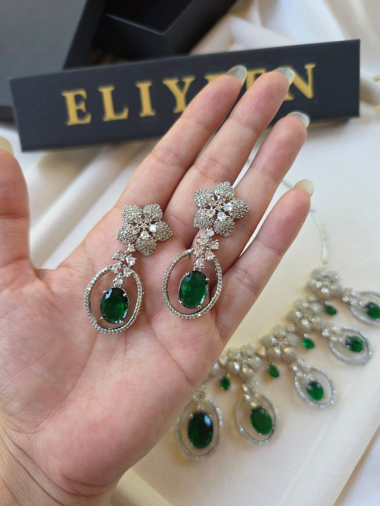 Cora - Deep Emerald Green Necklace Set With Earrings