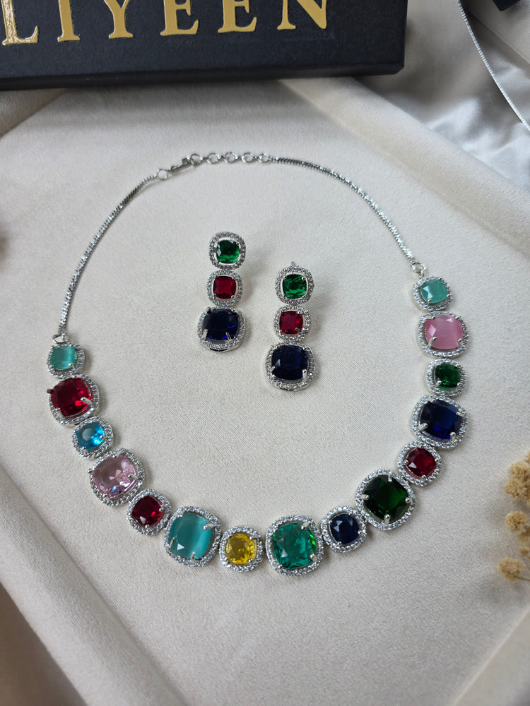 Classy Multi Gemstones Necklace Set with Earrings — Avie