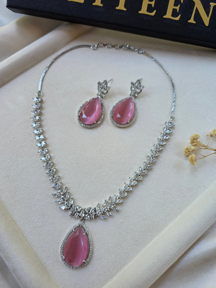 Pink Sapphire Teardrop Necklace & Earrings Set — Amelia