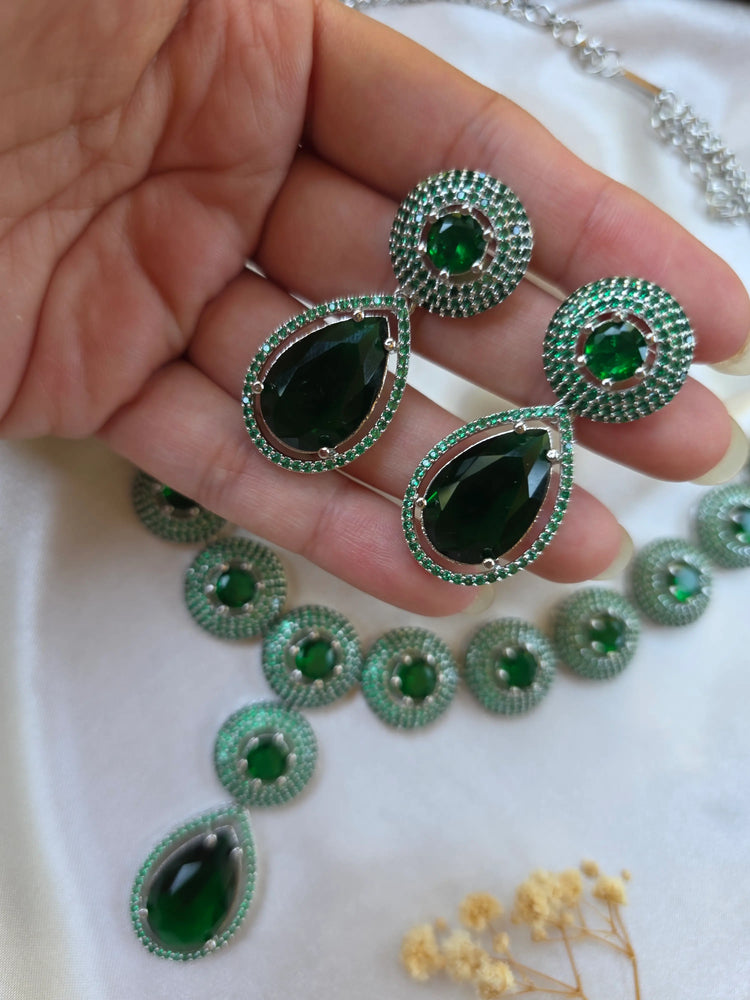 Kiara - Bespoke Emerald & CZ Necklace Set With Earrings