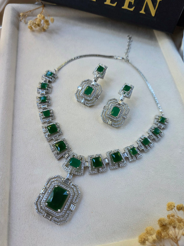 Emerald Green Necklace Earrings Set with CZ — Lita