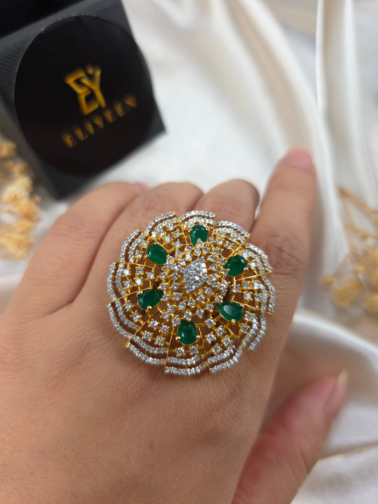 Merry - Classy Emeralds Gold Plated Size Adjustable Ring