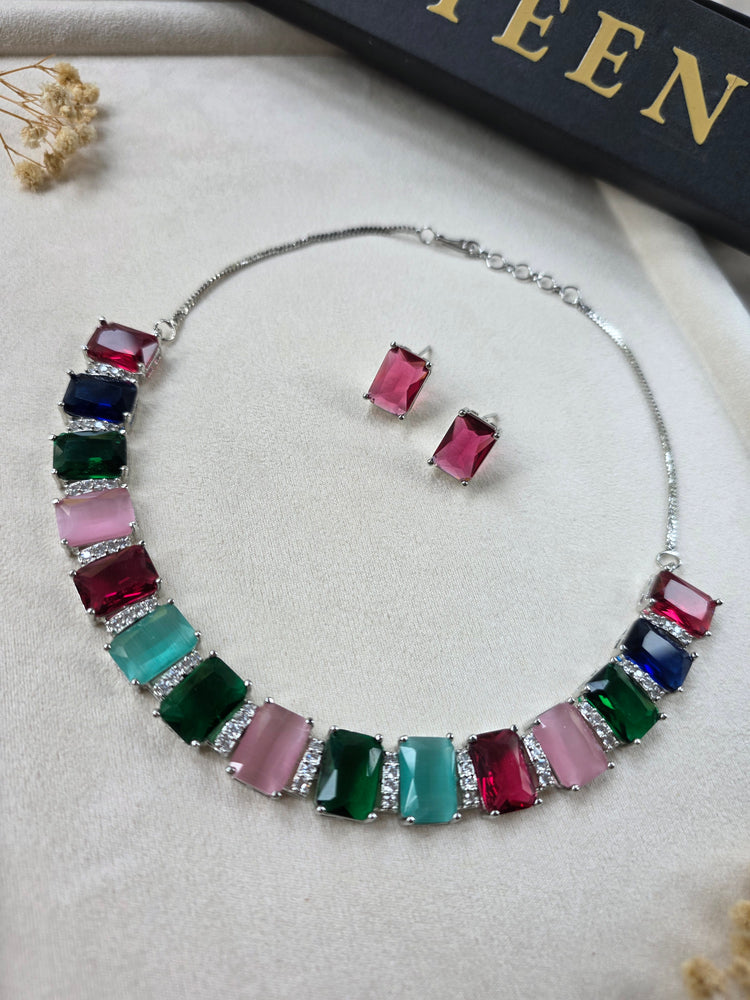 Stunning Multi Gemstones Necklace Set with Earrings — Ollie