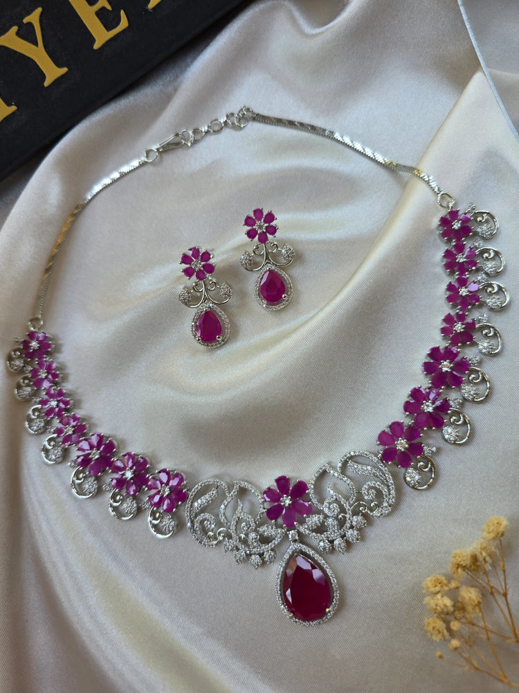 Soraya - Floral Gemstones Necklace Set With Earrings
