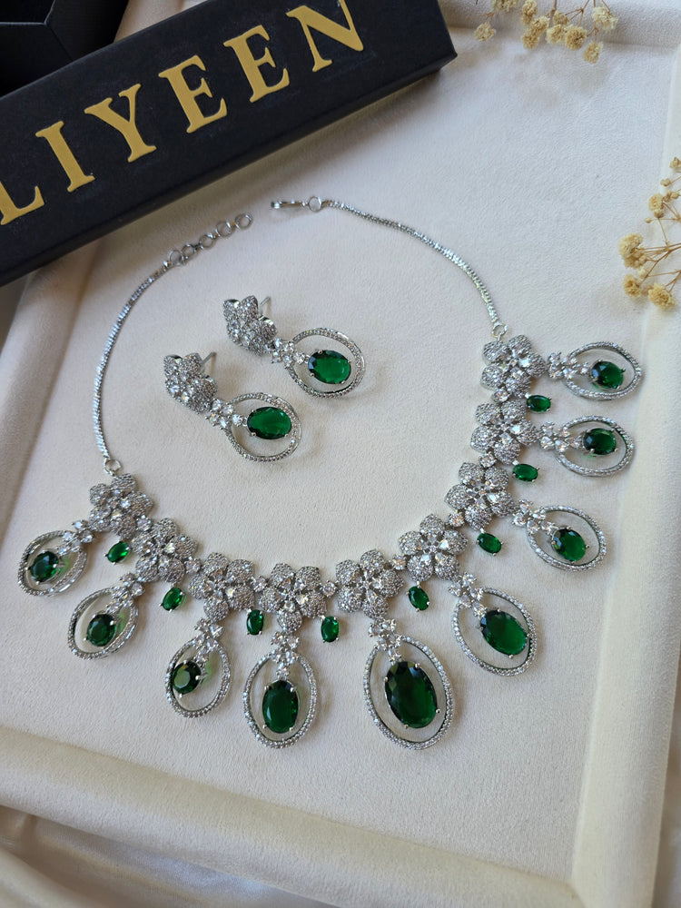 Cora - Deep Emerald Green Necklace Set With Earrings